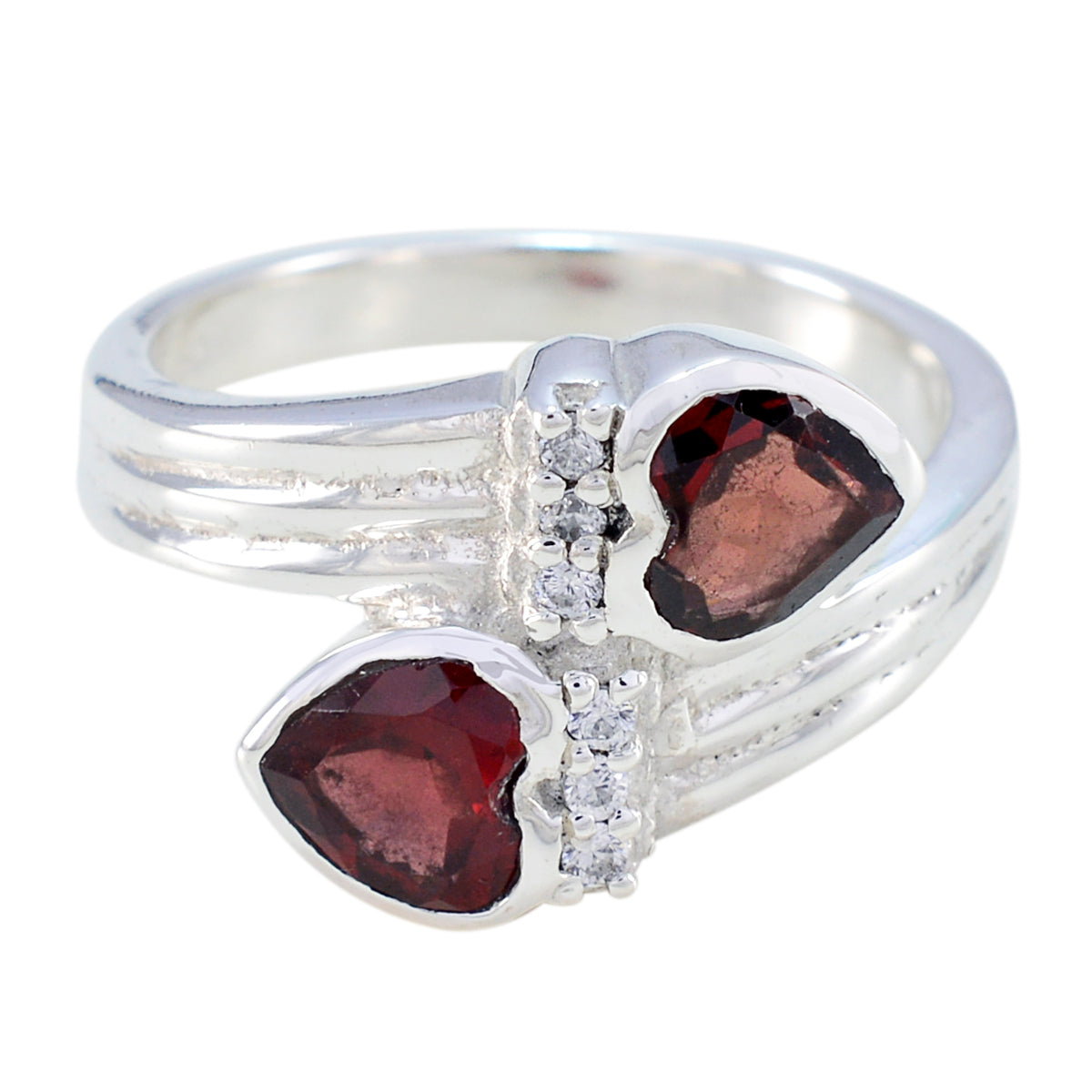 Daniela silver ring featuring an abstract red gemstone ring design with dual heart-shaped stones