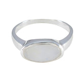 Ayesha sterling silver white solitaire ring with oval white cabochon stone and polished band