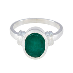 Mathilde Green Solitaire Ring with Sterling Silver Band Indian Emerald Green