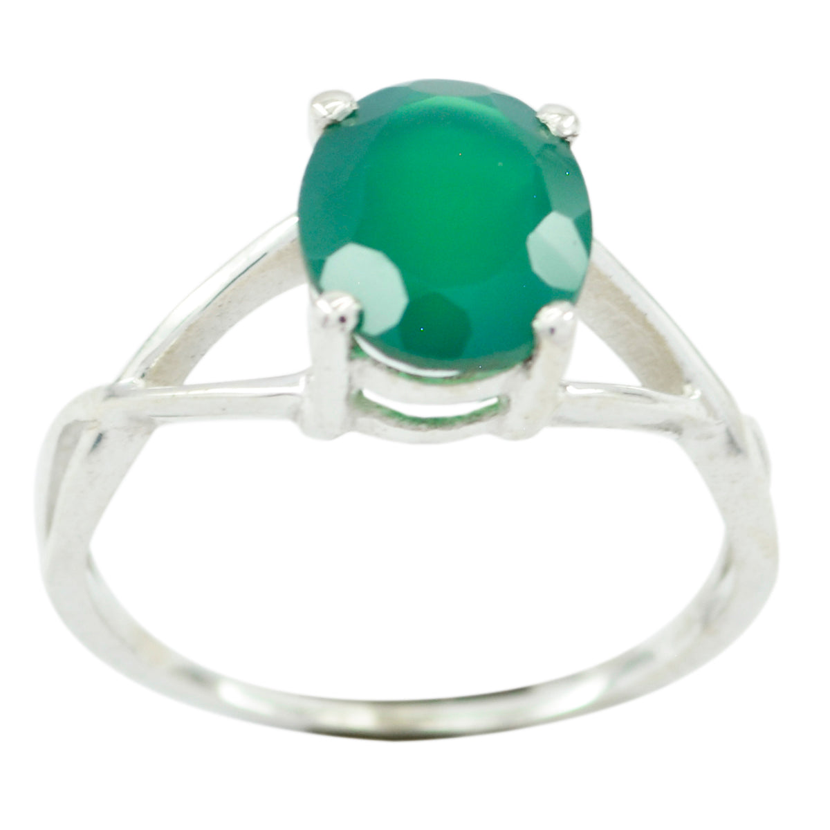 Rina Elegant Green Solitaire Ring with Silver Band Green Onyx Green