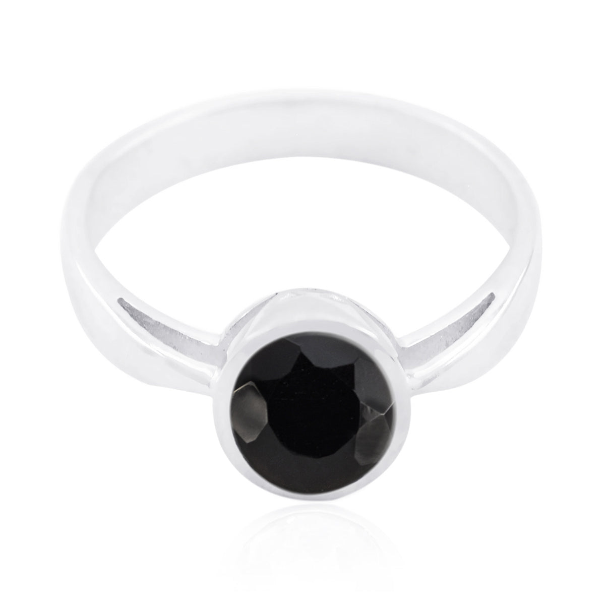 Nari Modern Black Solitaire Ring in Sterling Silver Black Onyx Black