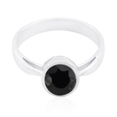 Nari Modern Black Solitaire Ring in Sterling Silver Black Onyx Black