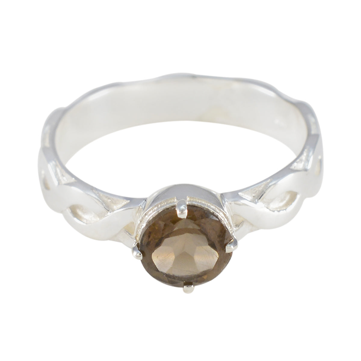 Julia Romantic Brown Solitaire Ring in Silver Smoky Quartz Brown