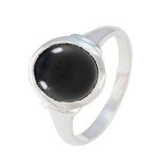 Emma Black Solitaire Ring with Sterling Silver Band