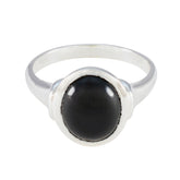 Emma Black Solitaire Ring with Sterling Silver Band Black Onyx Black