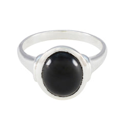 Emma Black Solitaire Ring with Sterling Silver Band Black Onyx Black