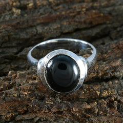 Emma Black Solitaire Ring with Sterling Silver Band