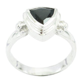Laura black solitaire ring with a triangular black stone set in a silver band