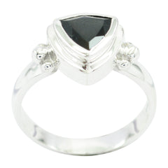 Laura black solitaire ring with a triangular black stone set in a silver band