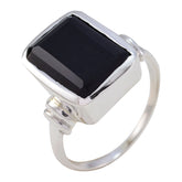 Lucy Black Solitaire Signet Ring in Silver Finish Black Onyx Black
