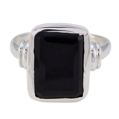 Lucy Black Solitaire Signet Ring in Silver Finish