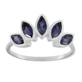 Claire blue gemstone crown ring with five marquise-cut blue stones set in silver band