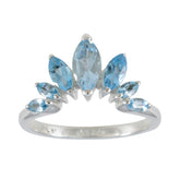 Eleanor silver blue gemstone crown ring with marquise-cut light blue stones in a crown design