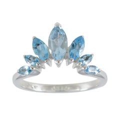 Eleanor silver blue gemstone crown ring with marquise-cut light blue stones in a crown design
