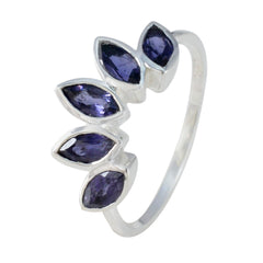 Claire blue gemstone crown ring with five marquise-cut blue gemstones set on a silver band