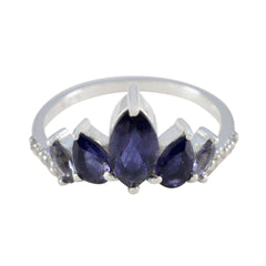 Rina elegant blue gemstone crown ring with marquise cut stones set in silver band