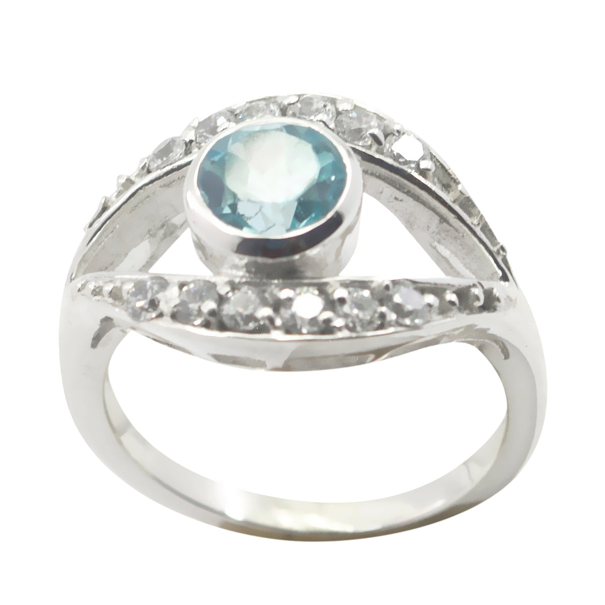 Anna Blue Gemstone Halo Ring Sterling Silver Elegance Blue Topaz Blue
