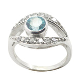 Anna Blue Gemstone Halo Ring Sterling Silver Elegance Blue Topaz Blue