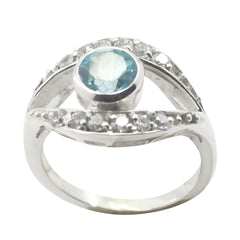 Anna Blue Gemstone Halo Ring Sterling Silver Elegance Blue Topaz Blue