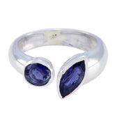 Jia silver band blue gemstone toi et moi ring with round and marquise stones