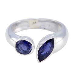 Jia silver band blue gemstone toi et moi ring with round and marquise stones