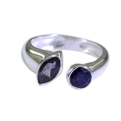 Jia blue gemstone toi et moi ring with two blue stones set in silver band