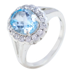 Tereza Blue Halo Gemstone Ring with Silver Band