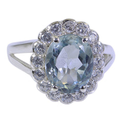 Tereza Blue Halo Gemstone Ring with Silver Band