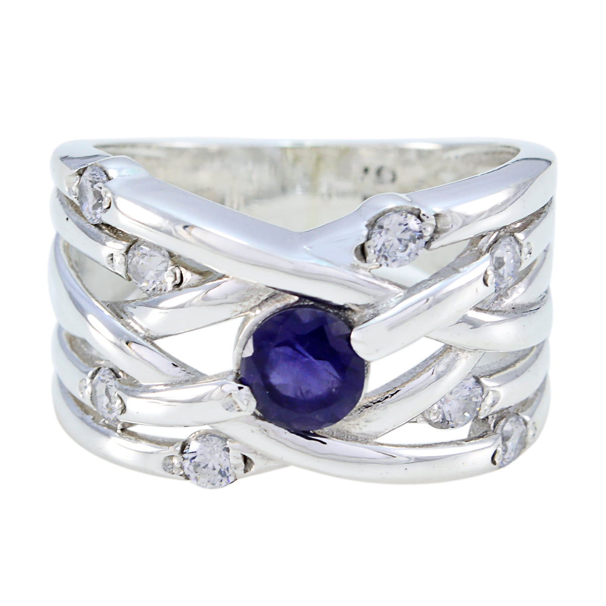 Hazel Blue Halo Ring for Women with Crystal Accent Iolite Blue