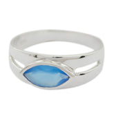 Anna silver ring featuring a blue solitaire ring with marquise cut stone design