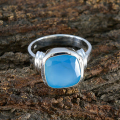 Elena Blue Solitaire Ring with Sterling Silver Band