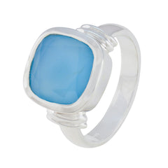 Elena Blue Solitaire Ring with Sterling Silver Band