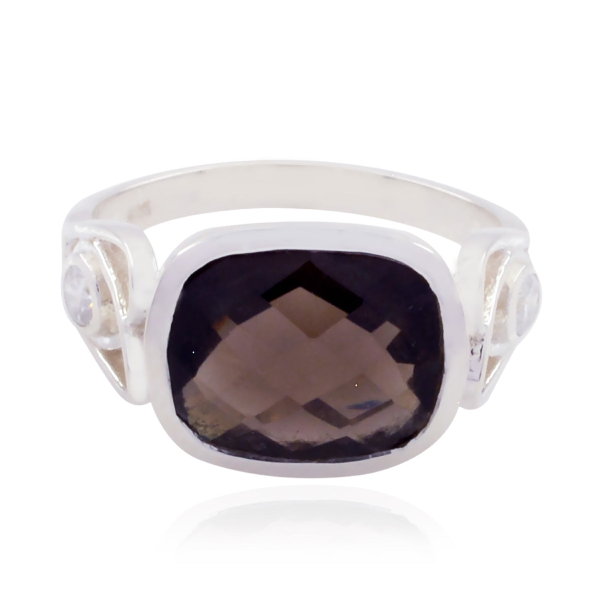 Dewi Boho Brown Halo Ring with Faceted Gemstone smoky quartz Brown