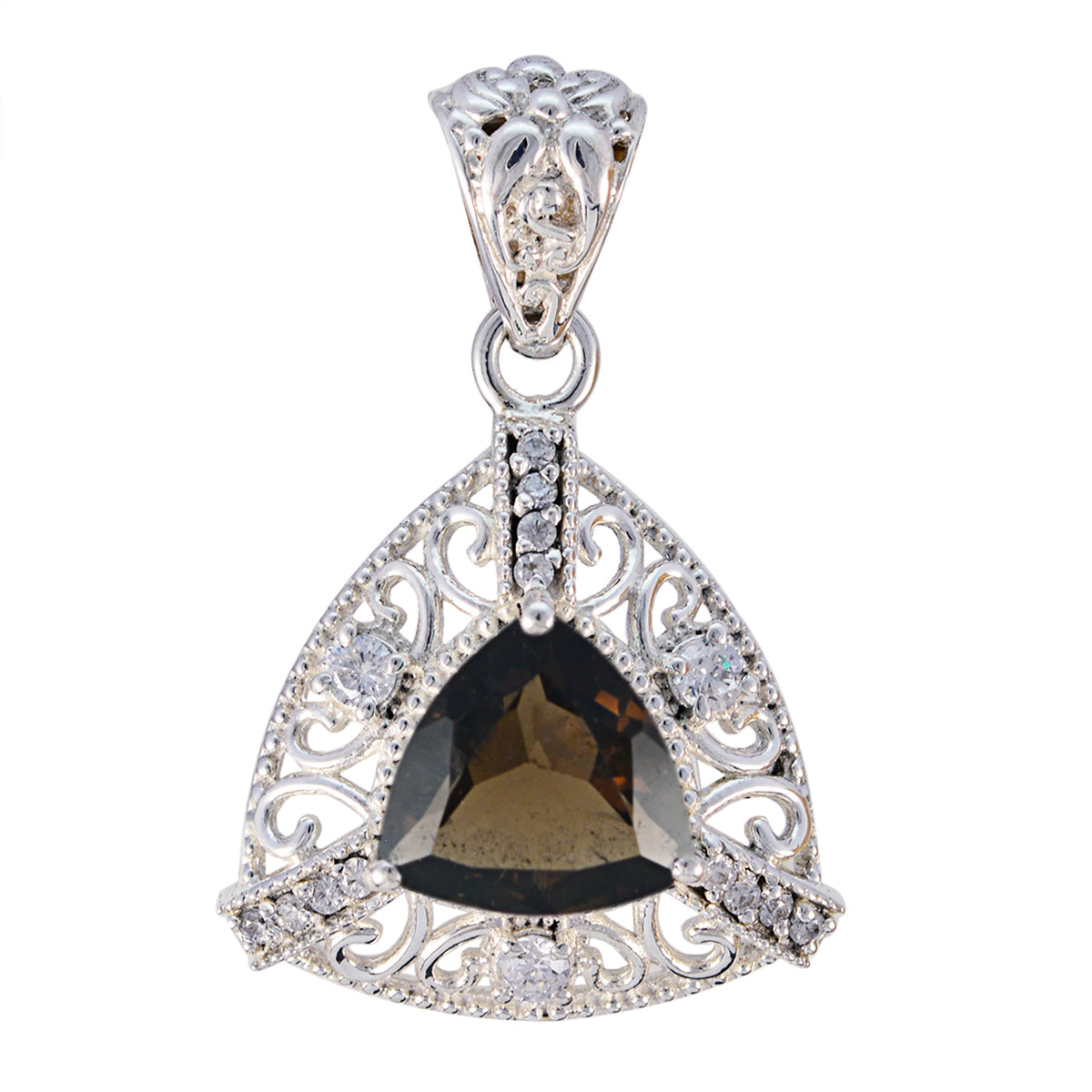 Clara Brown Gemstone Pendant with Intricate Silver Design smoky quartz Brown Brown