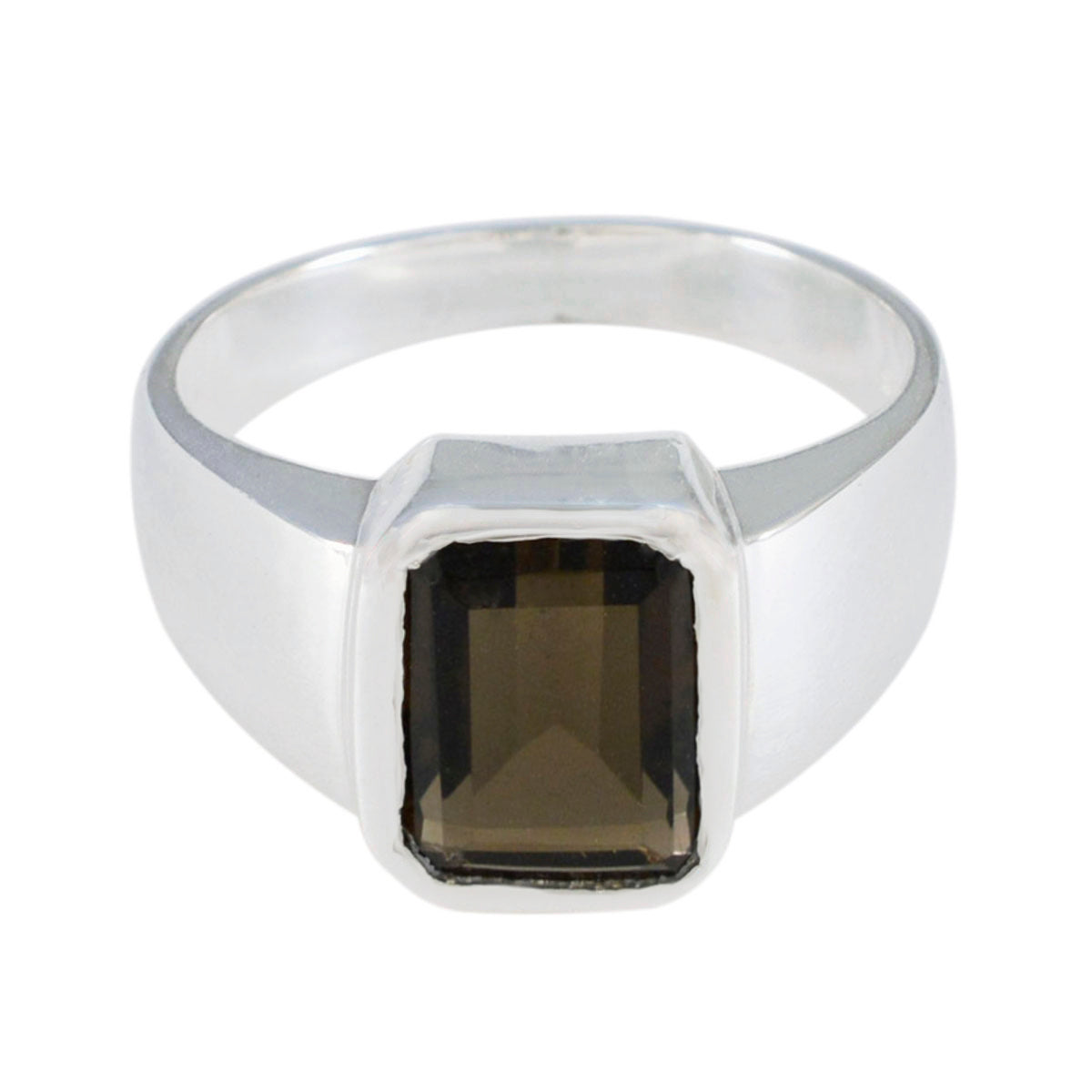 Evelyn Brown Solitaire Signet Ring with Silver Band smoky quartz Brown
