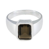 Evelyn Brown Solitaire Signet Ring with Silver Band smoky quartz Brown