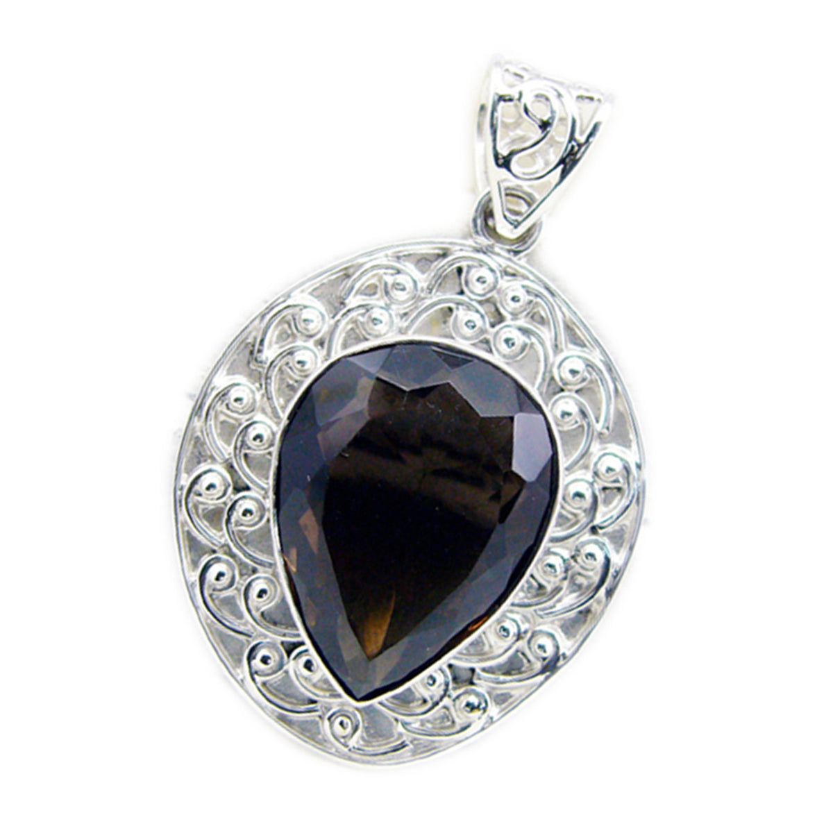 Constanza Chunky Pendant Necklace with Black Gemstone Smoky Quartz Brown Brown
