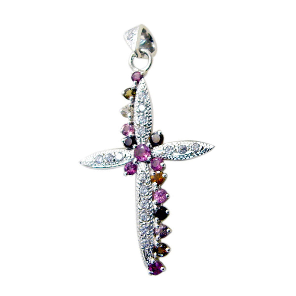 Mia Colorful Gemstone Pendant Cross Silver Necklace Tourmaline multicolor Multicolor
