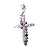 Mia Colorful Gemstone Pendant Cross Silver Necklace Tourmaline multicolor Multicolor