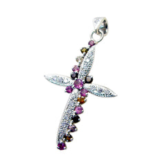 Mia Colorful Gemstone Pendant Cross Silver Necklace