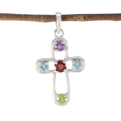 Elena Trendy Gemstone Necklace Cross Pendant Multi Stone multicolor Multicolor