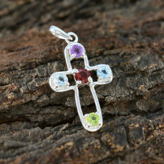 Elena Trendy Gemstone Necklace Cross Pendant
