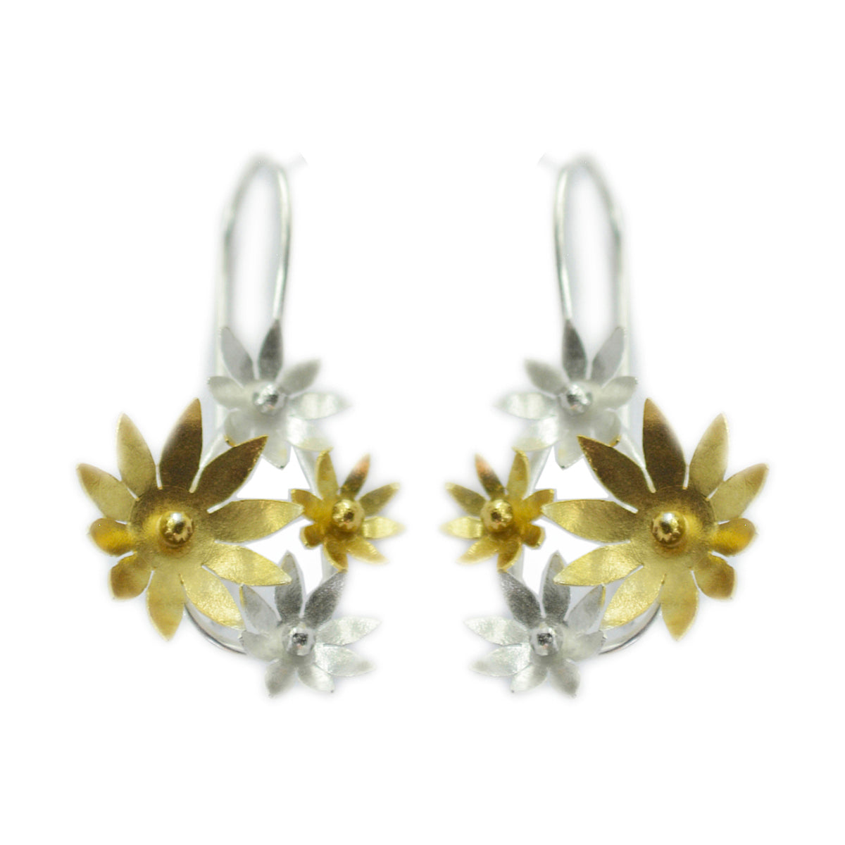 Dayana Silver Dangle Earrings with Floral Design Plain Gray Dangle