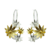 Dayana Silver Dangle Earrings with Floral Design Plain Gray Dangle