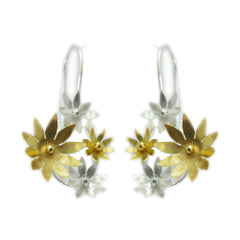 Dayana Silver Dangle Earrings with Floral Design Plain Gray Dangle