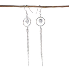 Paula Silver Dangle Earrings with Elegant Chains Cubic Zirconia White Dangle