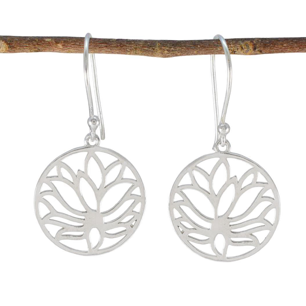 Clara Silver Dangle Earrings with Tree of Life Design Plain Gray Dangle