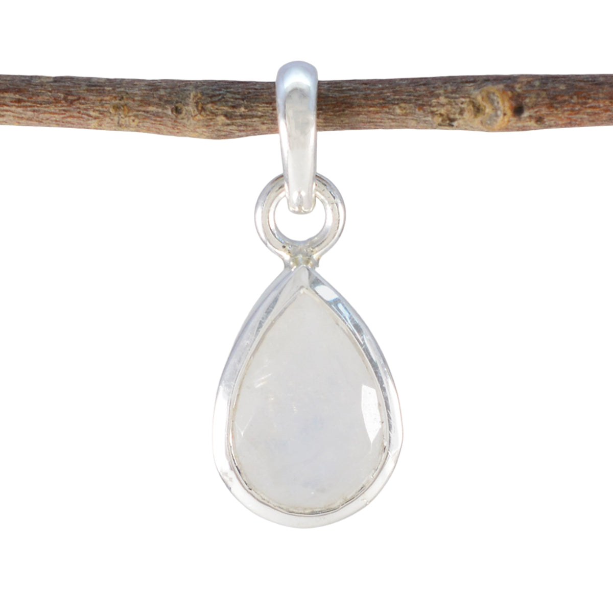 Xiu Elegant White Pendant with Teardrop Gemstone Rainbow Moonstone White White