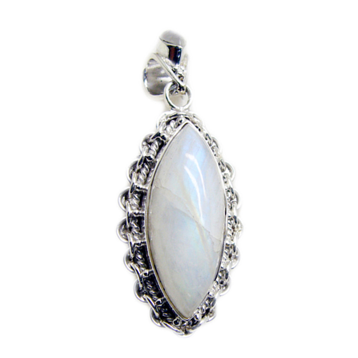 Ángeles Eye-Catching Gemstone Pendant in Silver Rainbow Moonstone White White