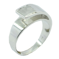 Dewi Feminine Solitaire Ring in Sleek Silver Design Rainbow Moonstone White